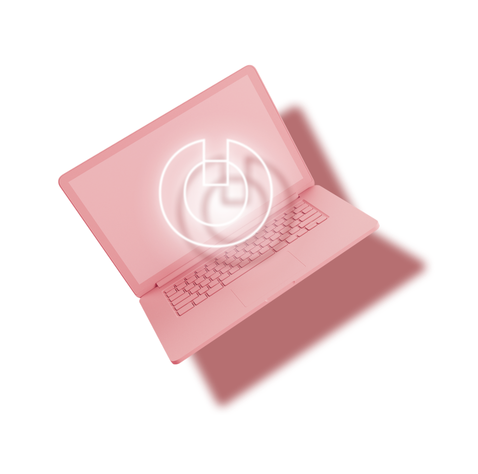 ordinateur rose penché logo storiz